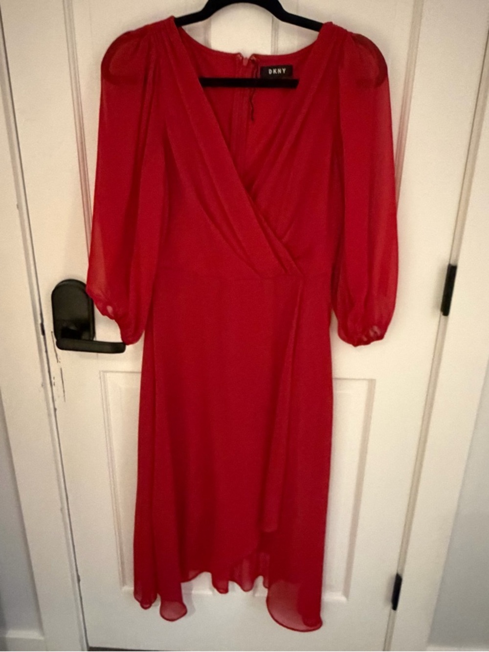 DKNY Wrap Midi Dress with Sheer Sleeves - Picture 6 of 7